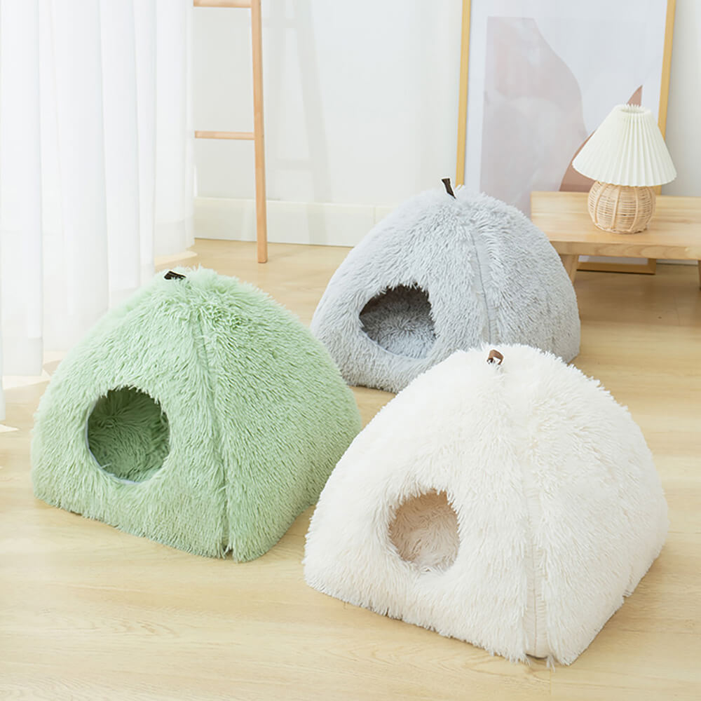 Fluffy Plush Cave Cat Bed