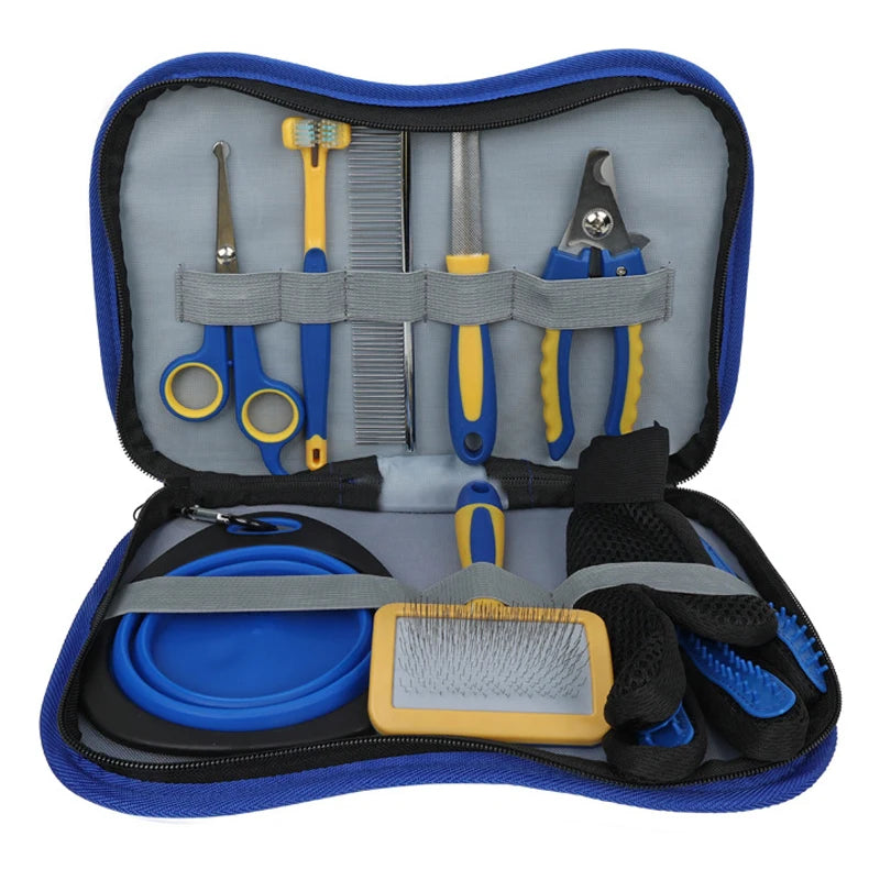 8-in-1 Complete Pet Grooming Kit – Brushes, Nail Clipper, Flea Comb & Storage Bag for Dogs & Cats