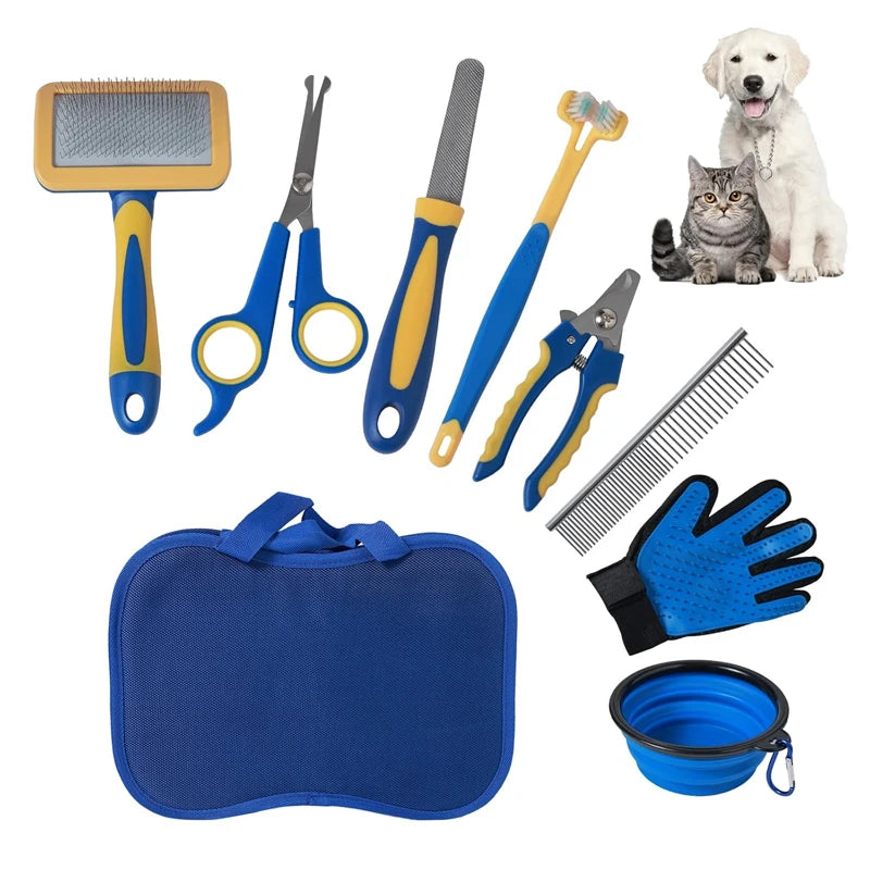 8-in-1 Complete Pet Grooming Kit – Brushes, Nail Clipper, Flea Comb & Storage Bag for Dogs & Cats