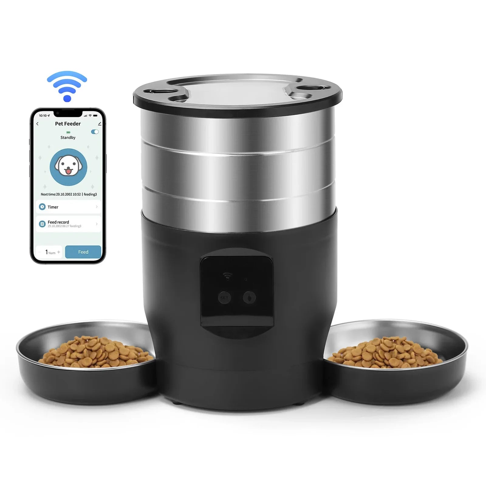4.5L Smart Automatic Pet Feeder with WiFi – Cat & Dog Food Dispenser + Dual Stainless Steel Bowls