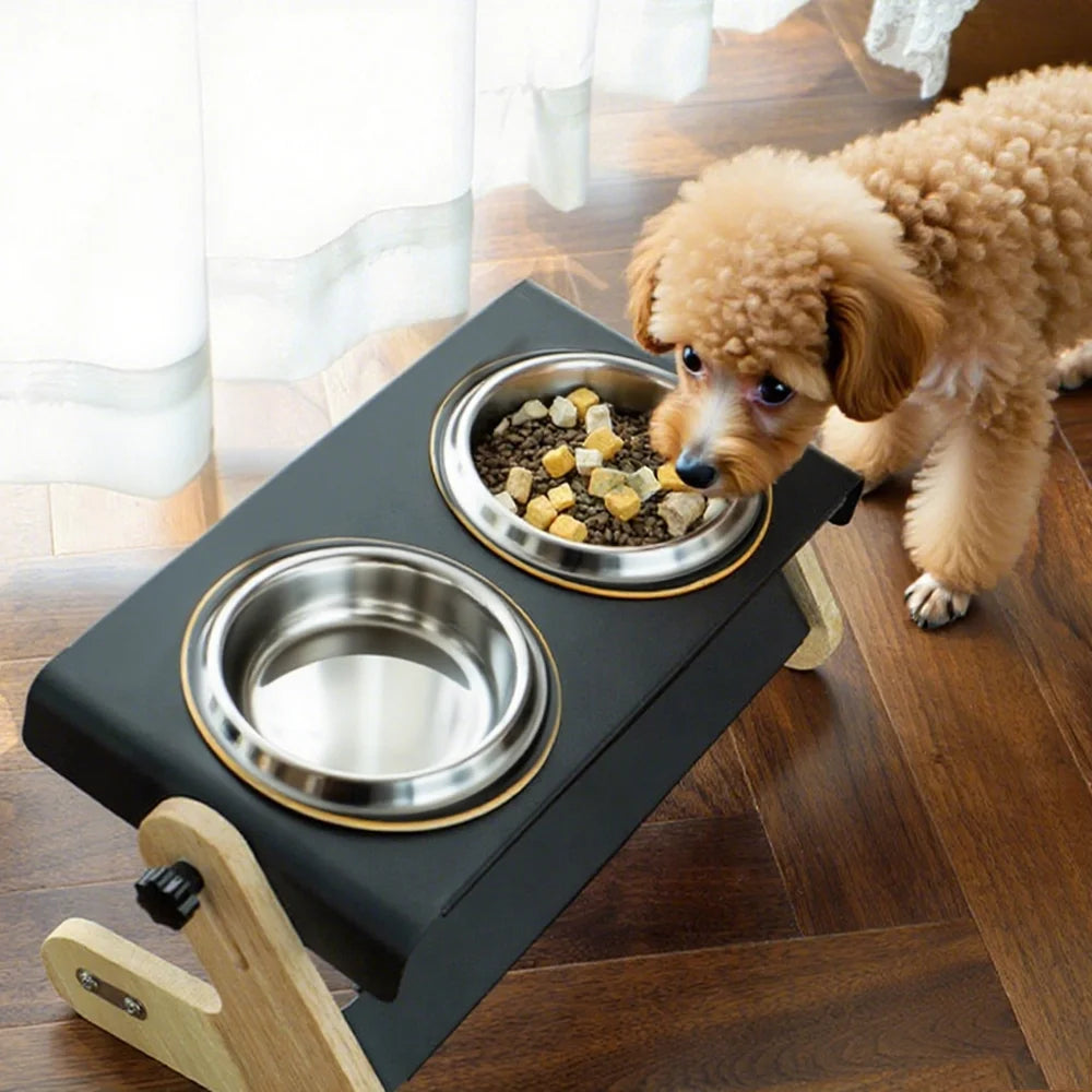 Elevated Dog & Cat Bowls – Adjustable Tilt Feeder with Metal Stand + 2 Stainless Steel Bowls