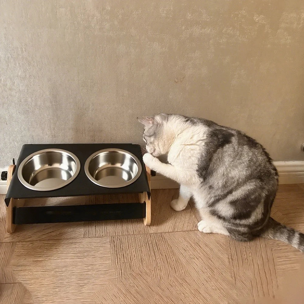 Elevated Dog & Cat Bowls – Adjustable Tilt Feeder with Metal Stand + 2 Stainless Steel Bowls