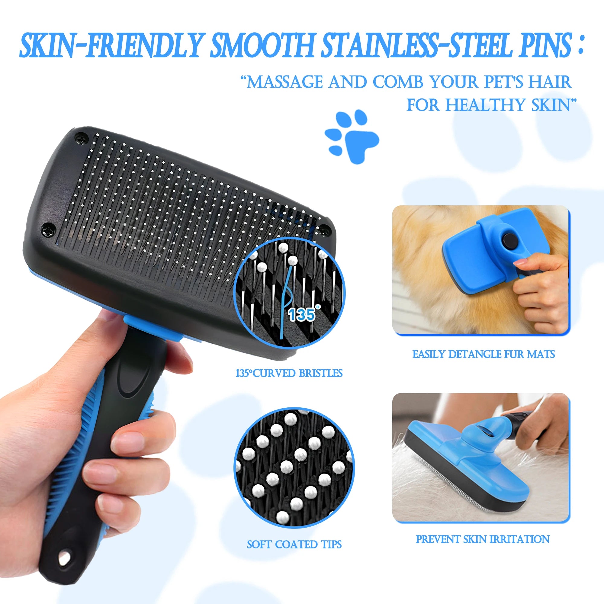 4-in-1 Professional Pet Grooming Brush Kit – Stainless Steel Comb Set for Dogs & Cats (Long & Short Hair)