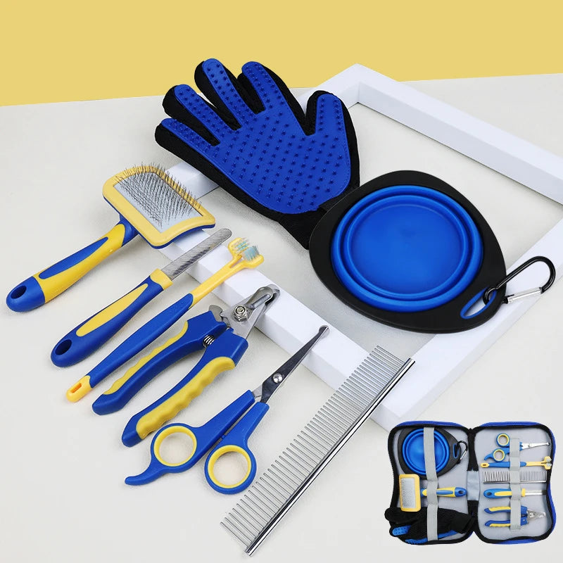 8-in-1 Complete Pet Grooming Kit – Brushes, Nail Clipper, Flea Comb & Storage Bag for Dogs & Cats